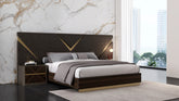 Elizabeth black oak bedroom suite with bed and two nightstands