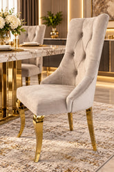 Baron Velvet Dining Chairs Light Beige Gold