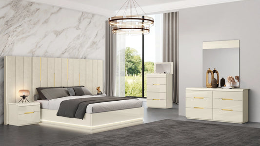 Finn Contemporary Bedroom Suite in Graphite Gold styled in a bedroom, Quality Rugs and Furniture Sydney