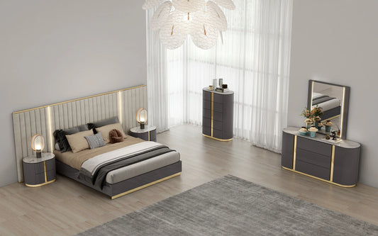 Juniper luxury modern bedroom suite in graphite and titanium gold, Quality Rugs and Furniture Sydney