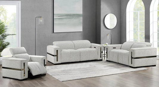 Bliss grey dual electric recliner fabric sofa set in a Sydney living room - Quality Rugs and Furniture Sydney
