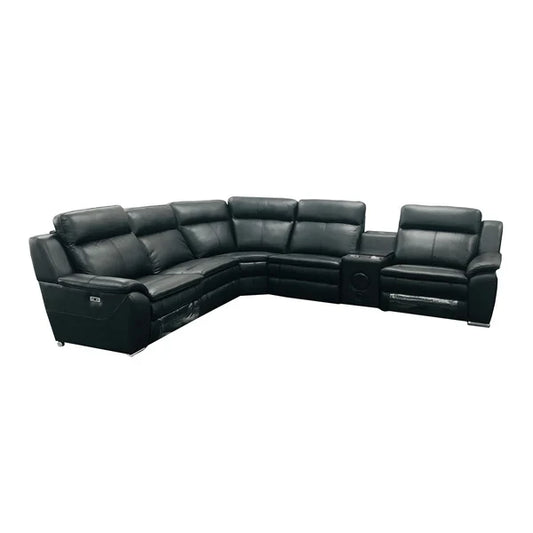 Florida Corner Electric Recliner Leather Sofa Set in black, a wipe-clean family lounge option from Quality Rugs and Furniture Sydney