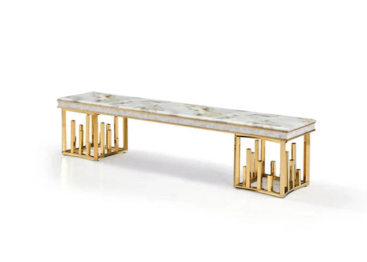 New Stela TV unit with marble top and gold stainless steel base from Quality Rugs and Furniture Sydney