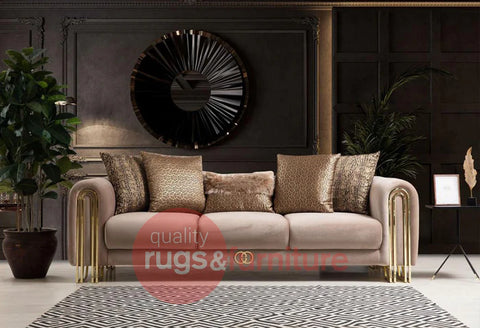Sehrazat Velvet Luxury Sofa Beige Gold