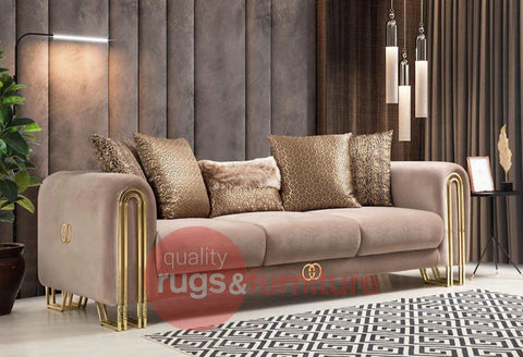 Sehrazat Velvet Luxury Sofa Beige Gold