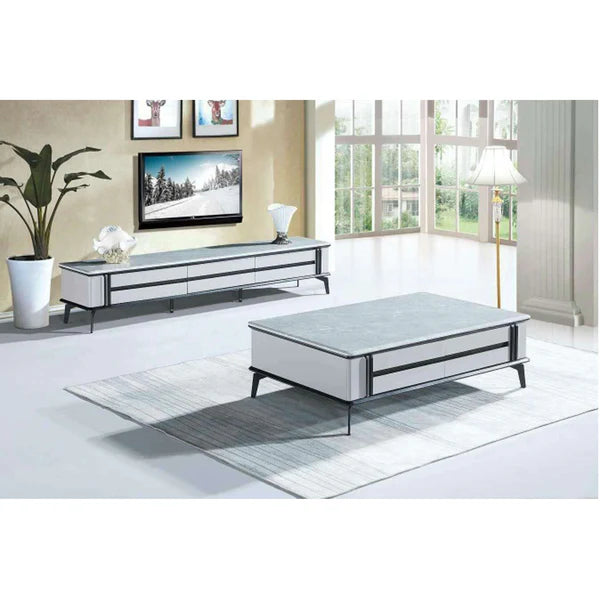 329 Tv Unit Wooden Base With Storage Marble Top Grey
