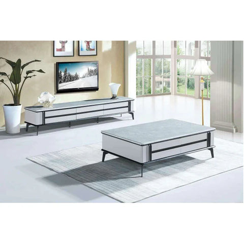 329 Tv Unit Wooden Base With Storage Marble Top Grey