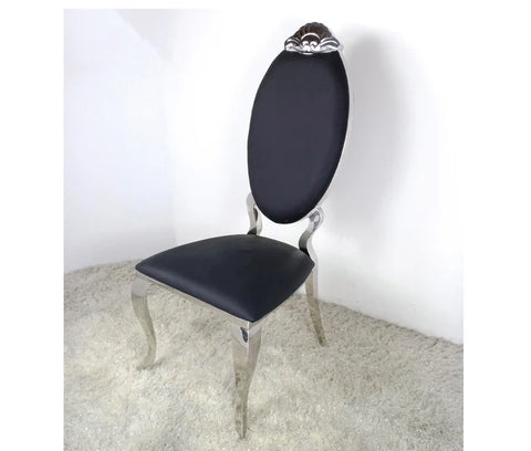 Alex Leather Stainless Steel Dining Chair Black Silver
