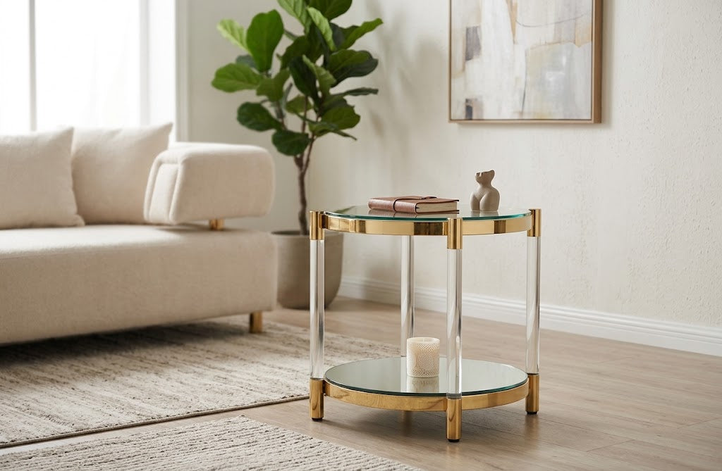 Orbit SideTable Tempered Glass and Mirror