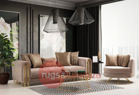 Sehrazat Velvet Luxury Sofa Beige Gold