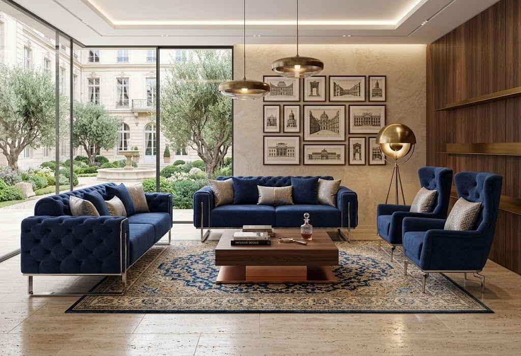 Zurih Luxury Velvet Sofa Set Navy