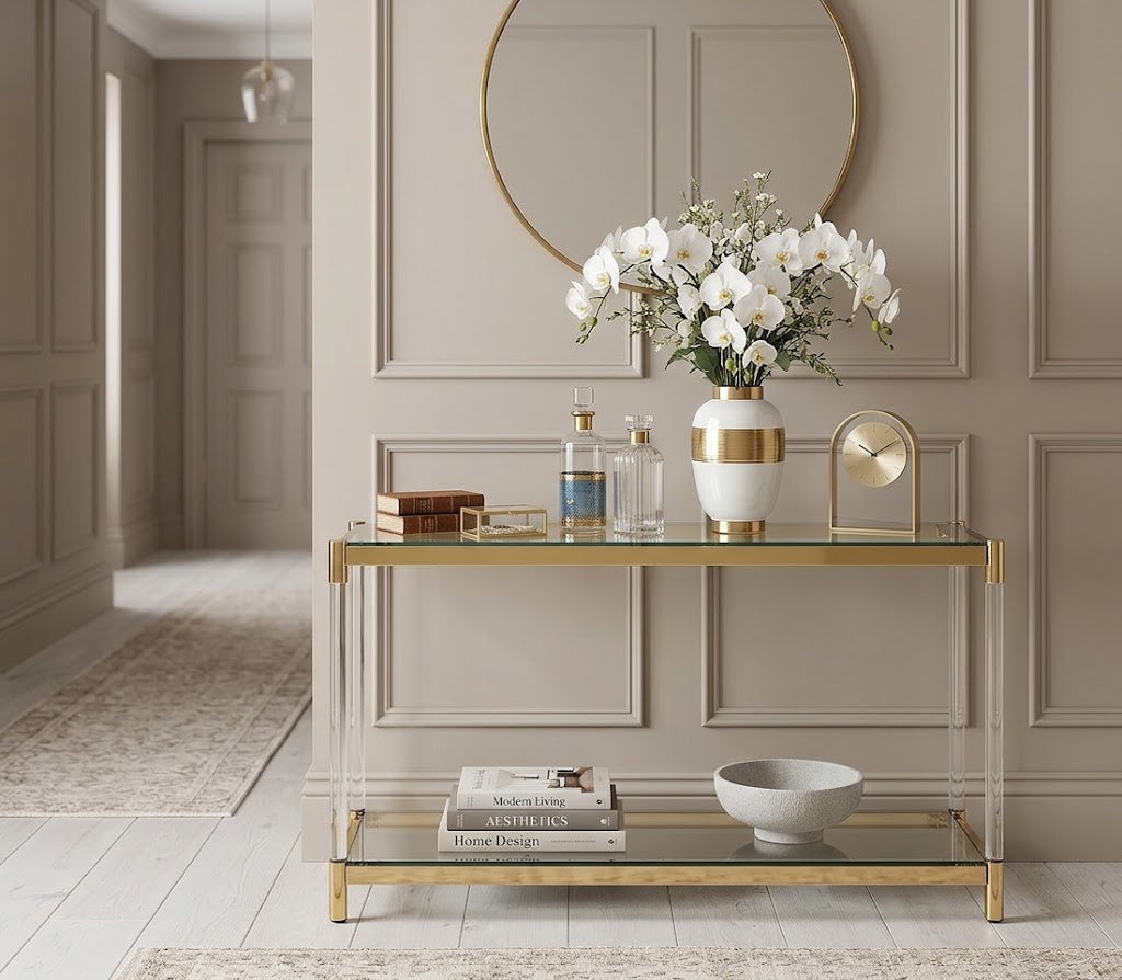 Orbit Console Table Tempered Glass and Mirror