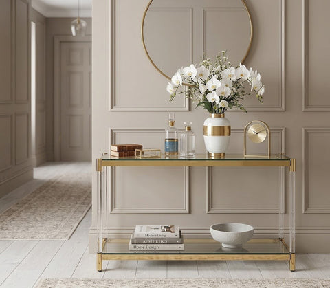 Orbit Console Table Tempered Glass and Mirror