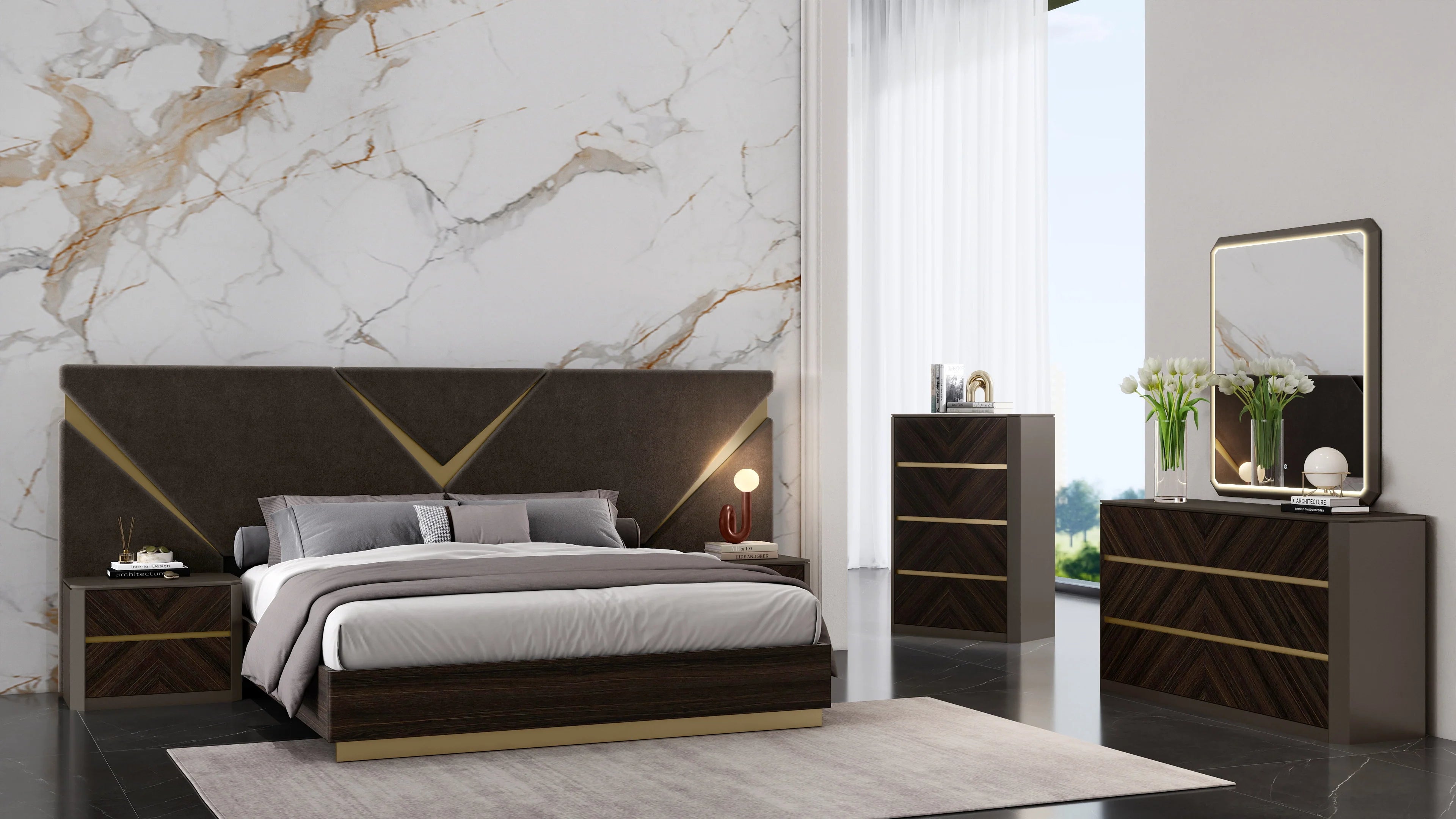 Elizabeth black oak bedroom suite full room setting