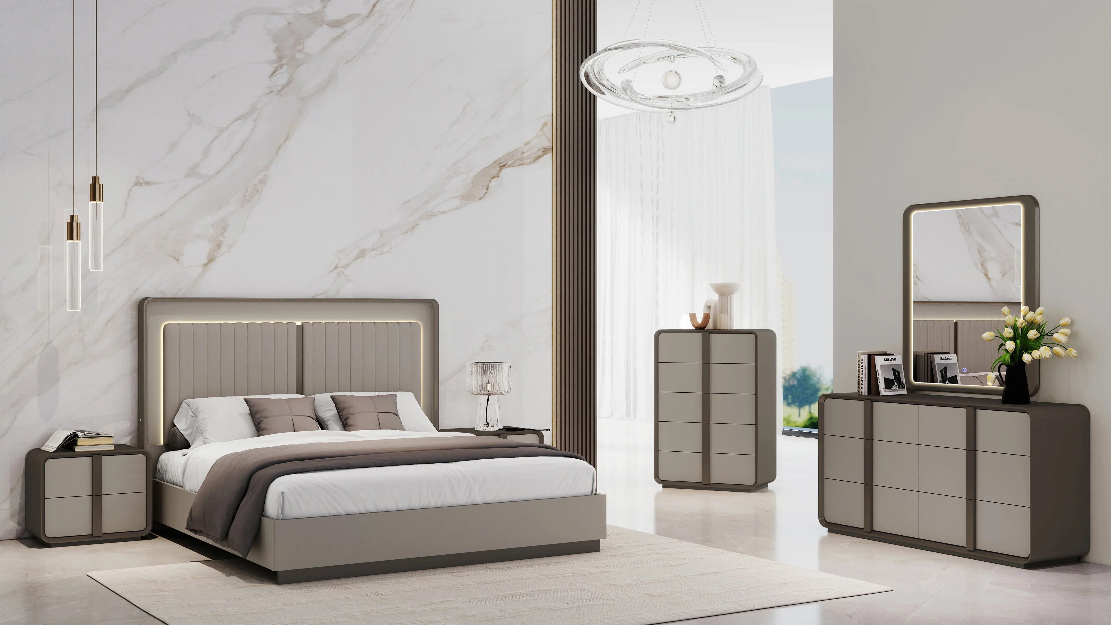 Noah luxury grey bedroom suite - full room setting, Sydney