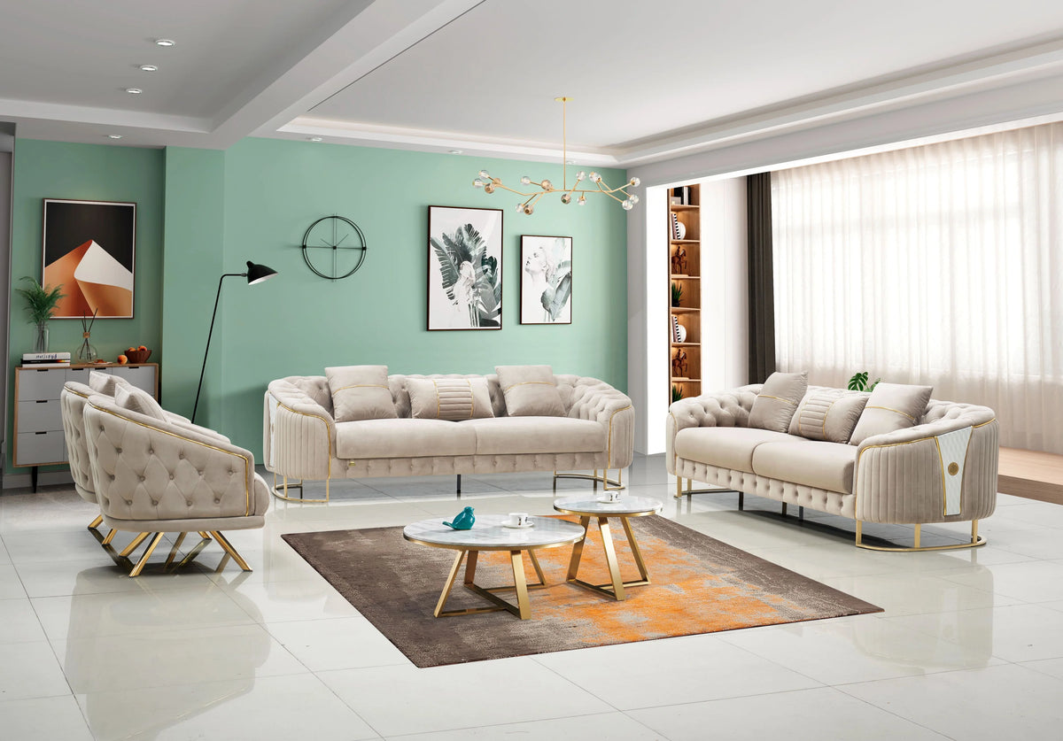 Royal Velvet Modern Sofa Set
