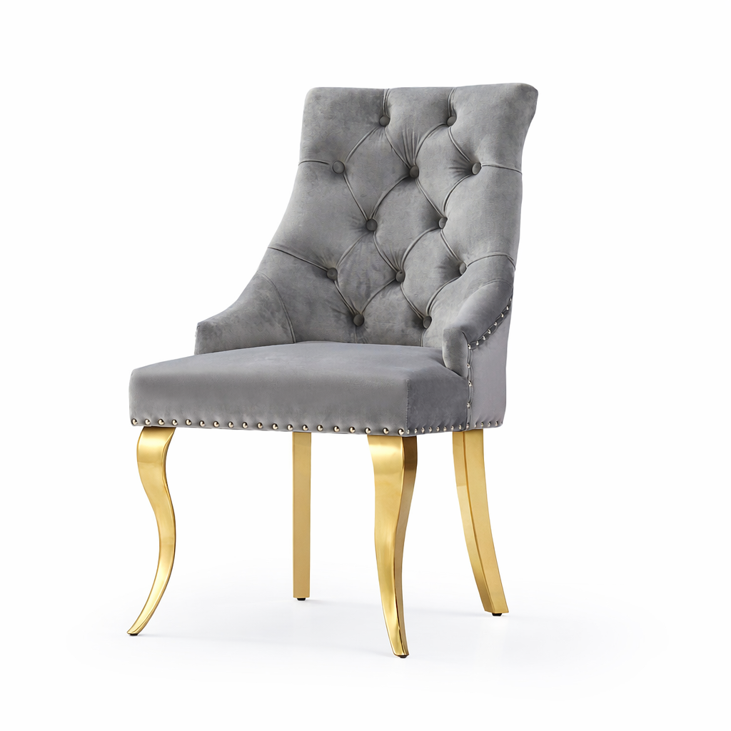 Harper Dining Chair Gold Stainless Steel Velvet Grey