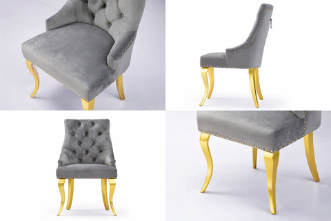 Harper Dining Chair Gold Stainless Steel Velvet Grey