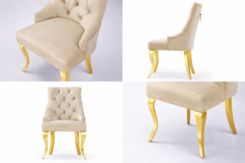 Harper Dining Chair Gold Stainless Steel Velvet Beige
