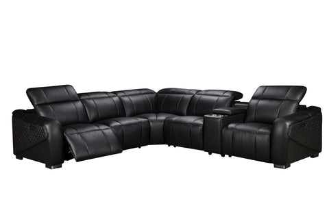 Vellin Modern Corner Electric Recliner Genuine Leather Sofa Set Black