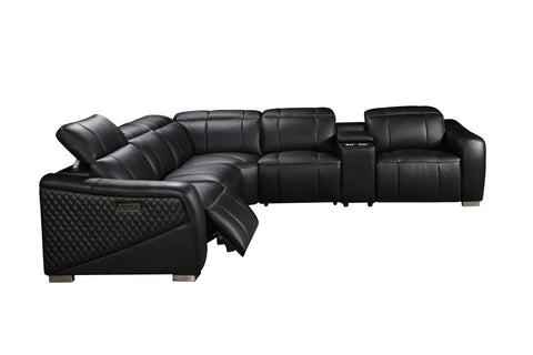 Vellin Modern Corner Electric Recliner Genuine Leather Sofa Set Black