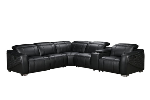 Vellin Modern Corner Electric Recliner Genuine Leather Sofa Set Black