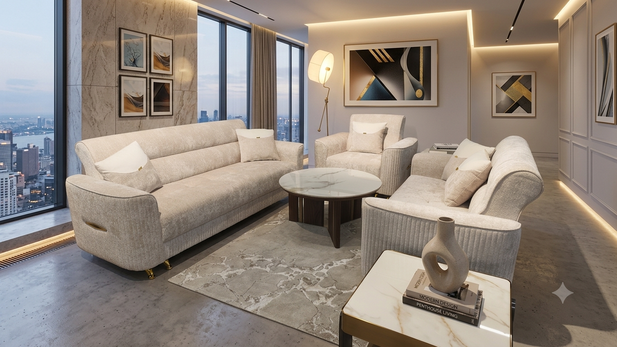 Torino Modern Fabric Sofa Set