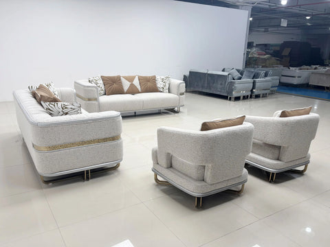 Fraser beige velvet sofa set armchair detail