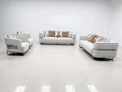 Fraser beige velvet sofa set side view