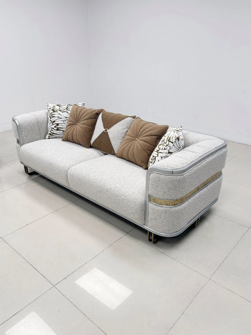 Fraser beige velvet sofa set cushion detail