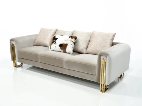 Arvo Velvet Modern Sofa Set Beige