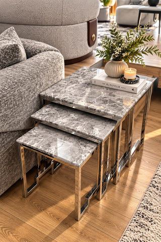 Ct162 Flower Table Grey Marble Stainless Steel Silver Base