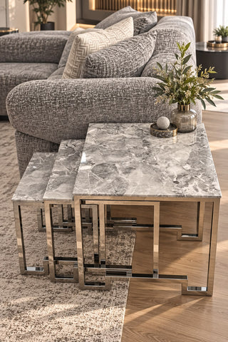 Ct162 Flower Table Grey Marble Stainless Steel Silver Base
