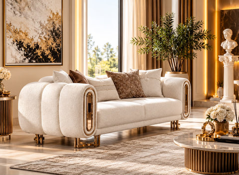 Novara Luxury Velvet Sofa Set Beige