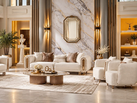 Novara Luxury Velvet Sofa Set Beige