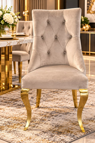 Baron Velvet Dining Chairs Light Beige Gold
