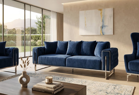 Zurih Luxury Velvet Sofa Set Navy