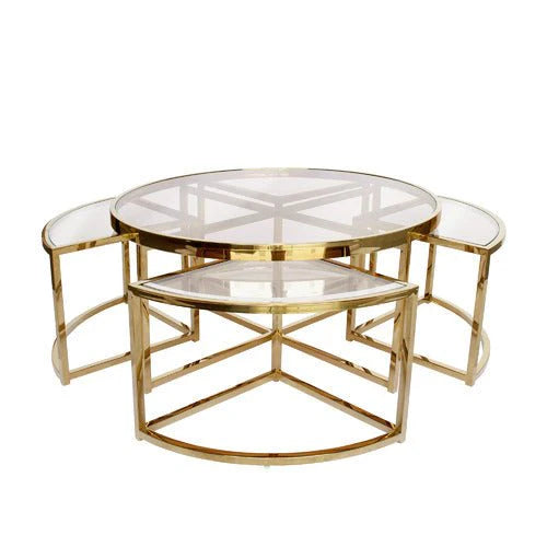Dua Round Coffee Table Stainless Steel Tempered Clear Glass Gold