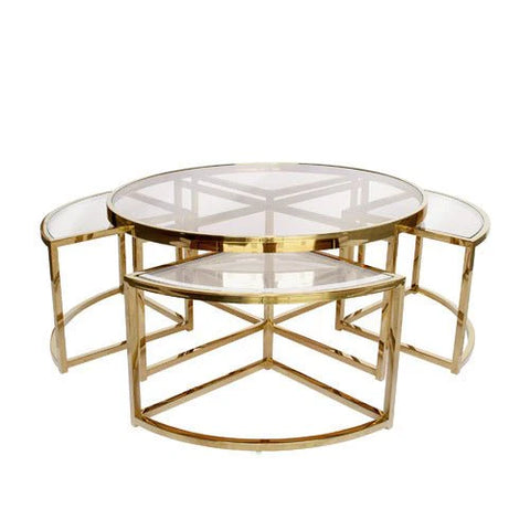 Dua Round Coffee Table Stainless Steel Tempered Clear Glass Gold