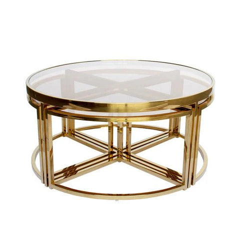 Dua Round Coffee Table Stainless Steel Tempered Clear Glass Gold