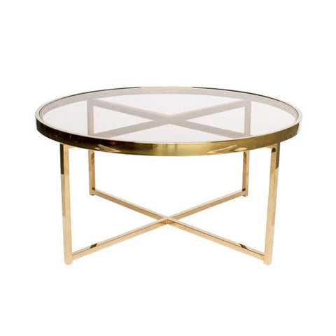 Dua Round Coffee Table Stainless Steel Tempered Clear Glass Gold