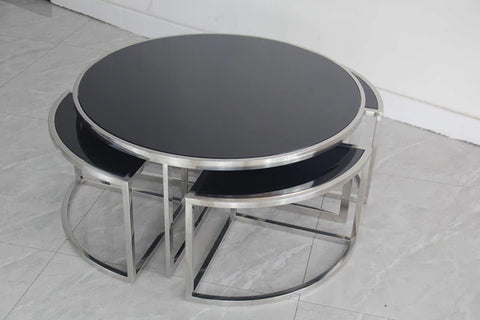 Dua Round Coffee Table Stainless Steel Tempered Glass Black Silver