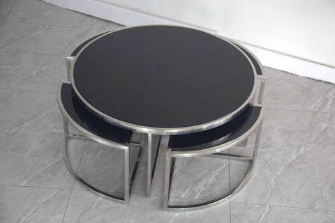 Dua Round Coffee Table Stainless Steel Tempered Glass Black Silver