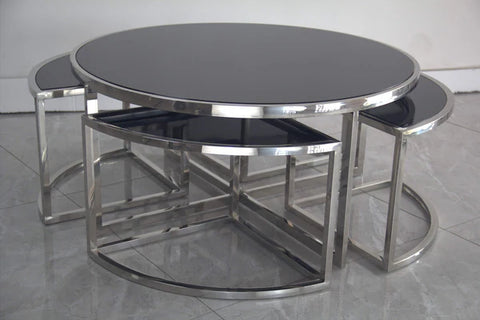 Dua Round Coffee Table Stainless Steel Tempered Glass Black Silver
