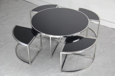Dua Round Coffee Table Stainless Steel Tempered Glass Black Silver
