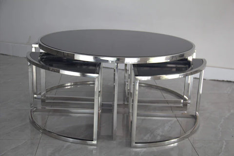 Dua Round Coffee Table Stainless Steel Tempered Glass Black Silver