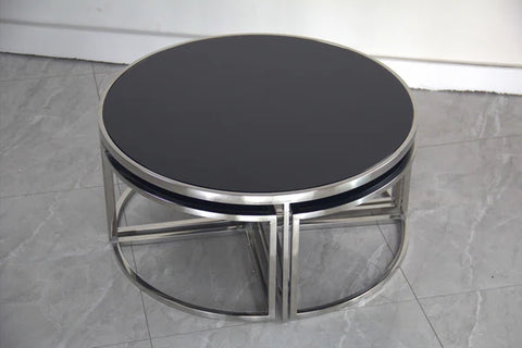 Dua Round Coffee Table Stainless Steel Tempered Glass Black Silver