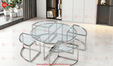 Dua Coffee Table Stainless Steel Tempered Glass Clear Glass Silver