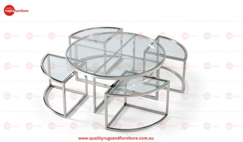 Dua Coffee Table Stainless Steel Tempered Glass Clear Glass Silver
