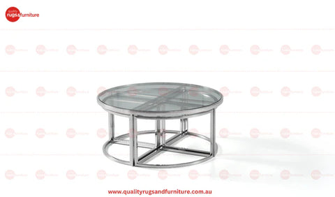 Dua Coffee Table Stainless Steel Tempered Glass Clear Glass Silver